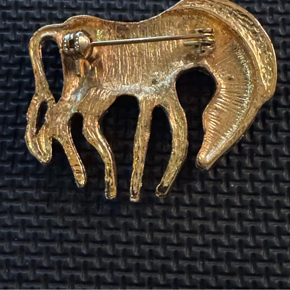 Vintage MCM Grazing Zebra Goldtone maybe Brass Brooch Pin Estate Find Jewelry